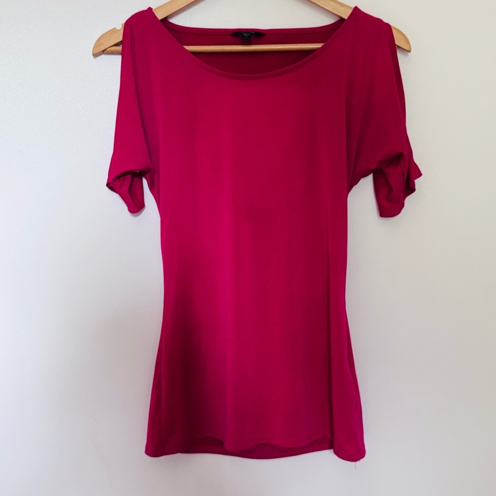 Guess Women Blouse Hot Pink Size S Open Back Cut Sleeve Cold Shoulder Top